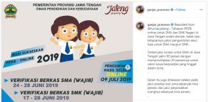 informasi PPDB Jateng dari gubernur Jawa Tengah bapak Ganjar Pranowo yang dimuat pada akun instagram @ganjar_pranowo